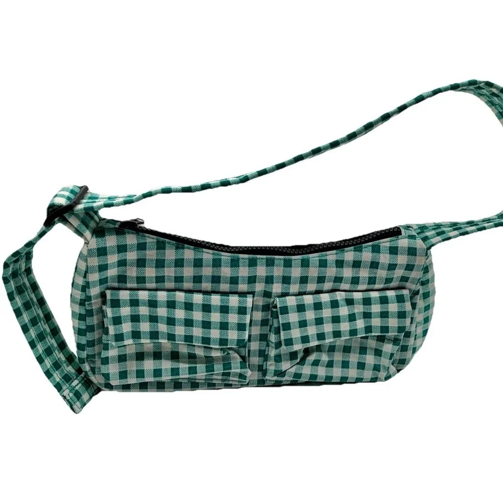Baggu Nylon Shoulder Bag Green White Gingham